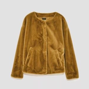 Zara Mustard Faux Fur Coat